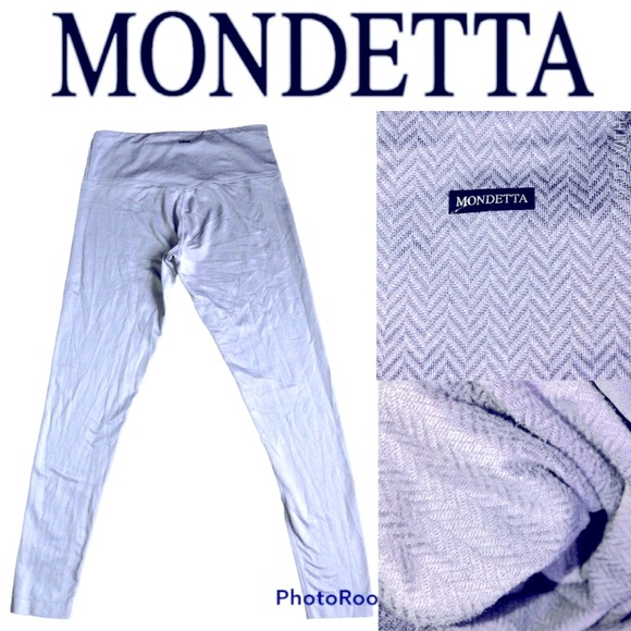 MONDETTA Leggings Tights Herringbone Print Medium Silver Gray Women’s - Picture 2 of 16